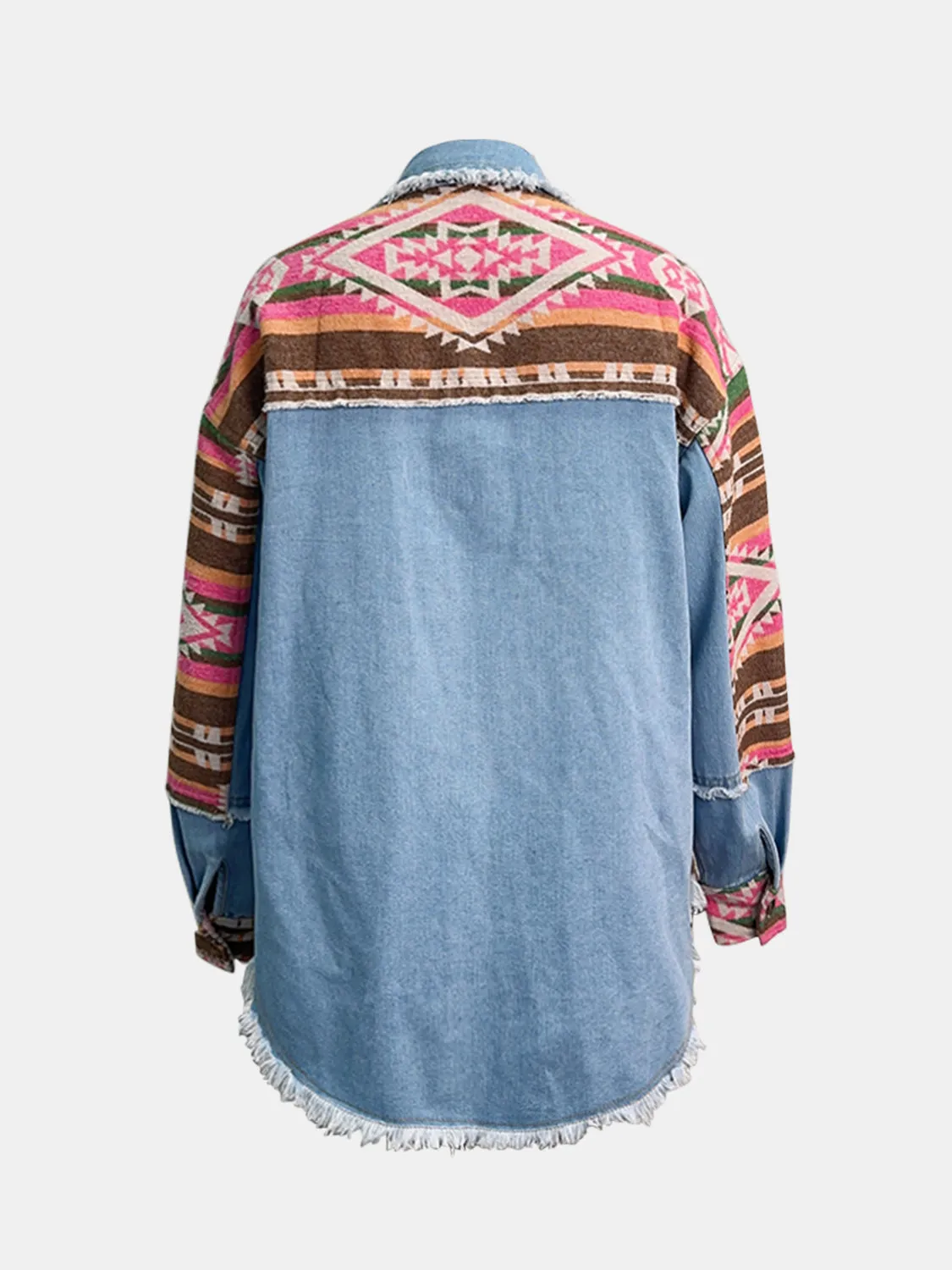 🌟 Geometric Collared Neck Long Sleeve Shacket 🌟