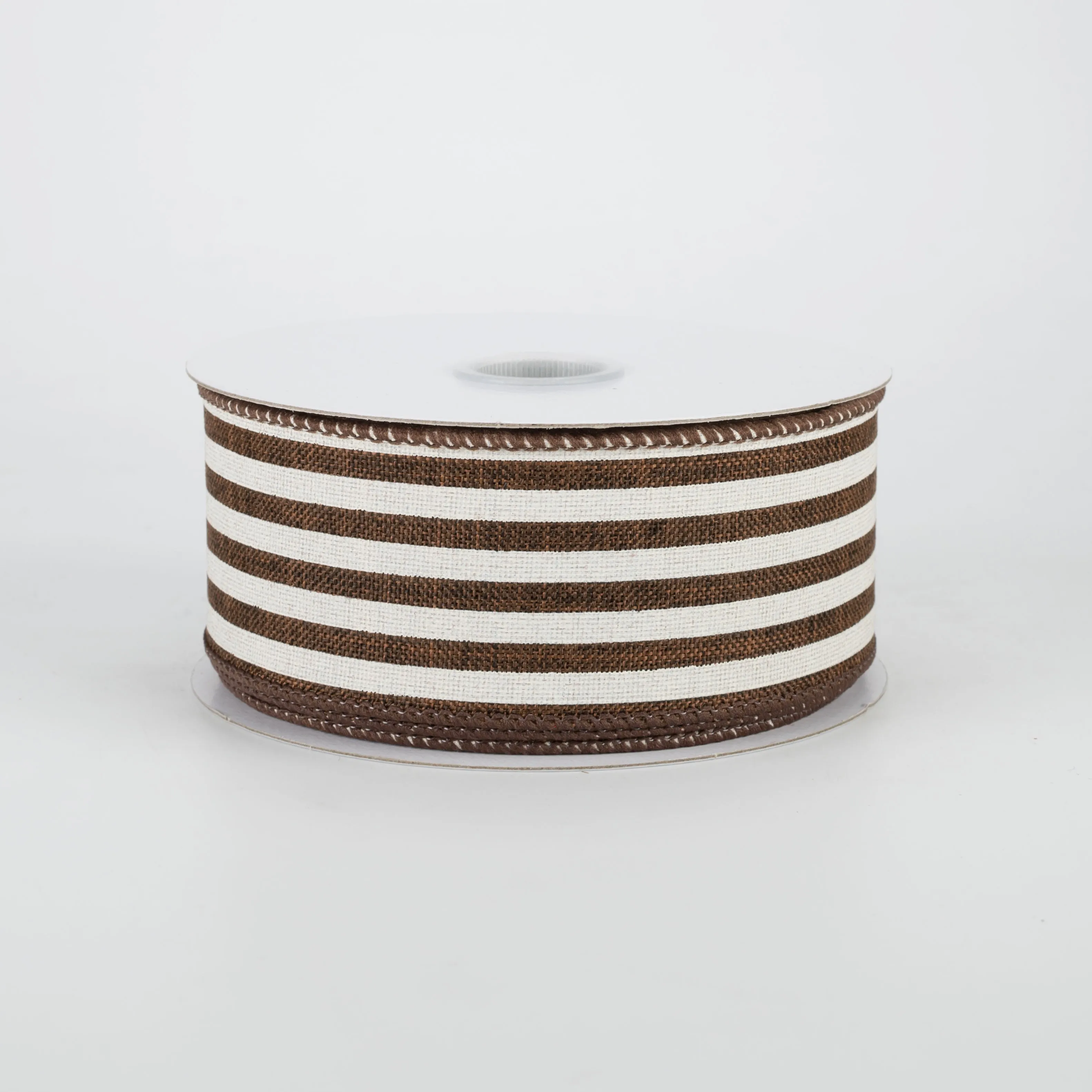 1.5" Cabana Stripes Ribbon: Brown & Ivory (10 Yards)