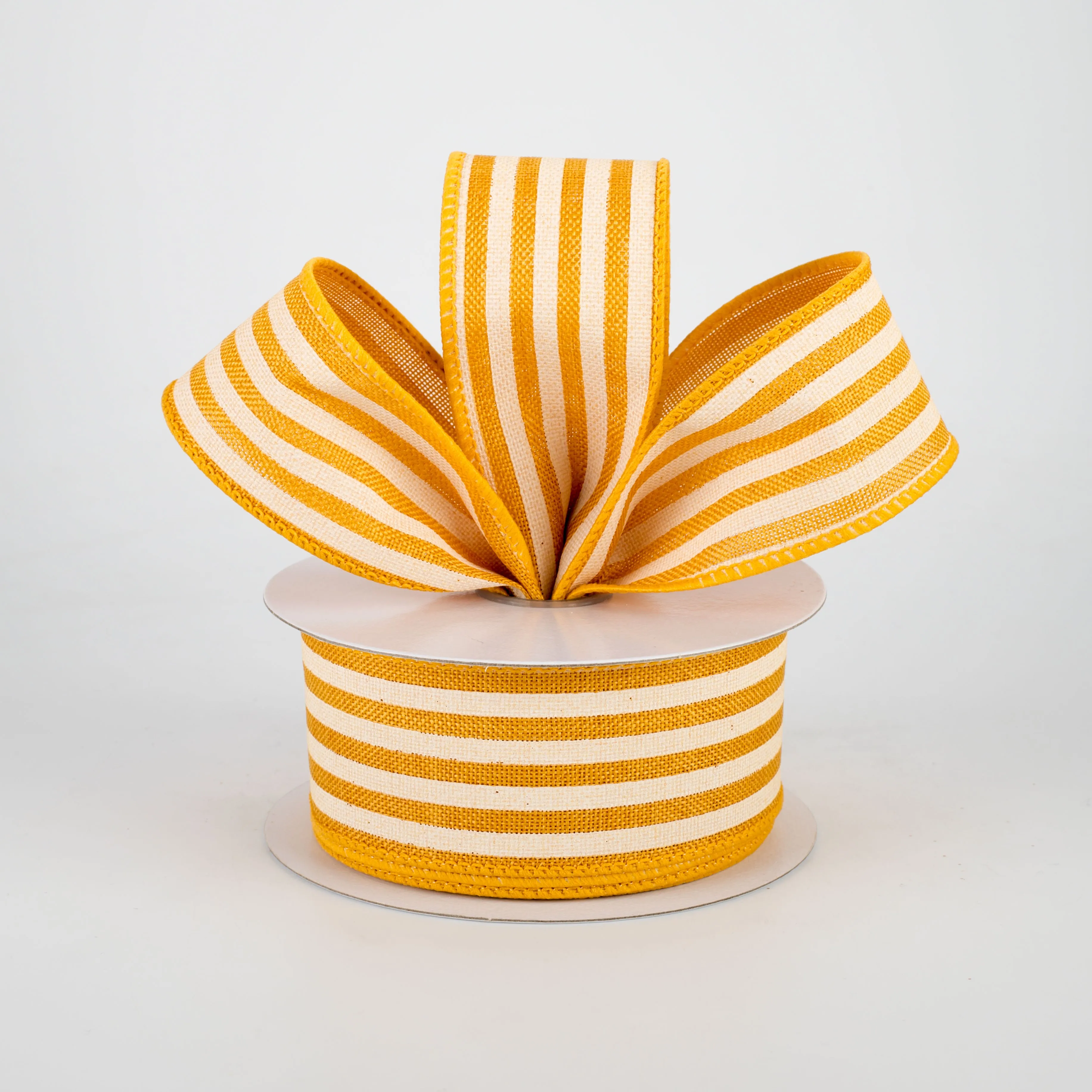 1.5" Cabana Stripes Ribbon: Sunflower & Ivory (10 Yards)
