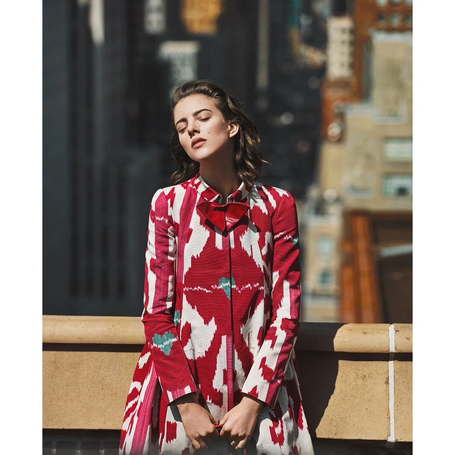 2015 Runway Emporio Armani Red Ikat Print Jacket