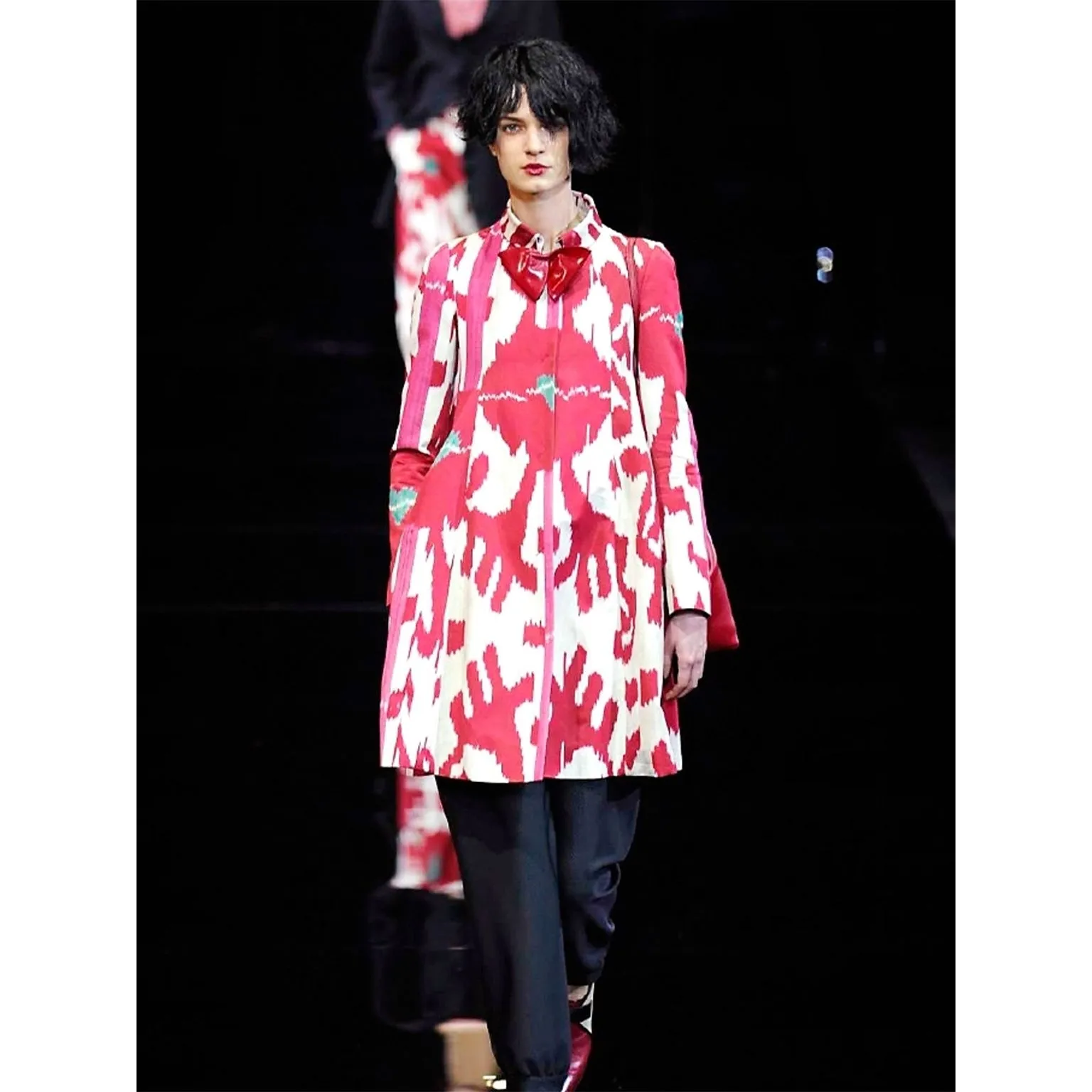 2015 Runway Emporio Armani Red Ikat Print Jacket