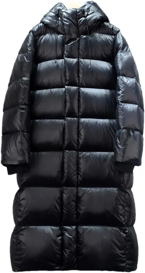 Adhdyuud Women Fur Long Puffer Jacket Winter Thick White Duck Down Coat Bright Black Waterproof Parkas