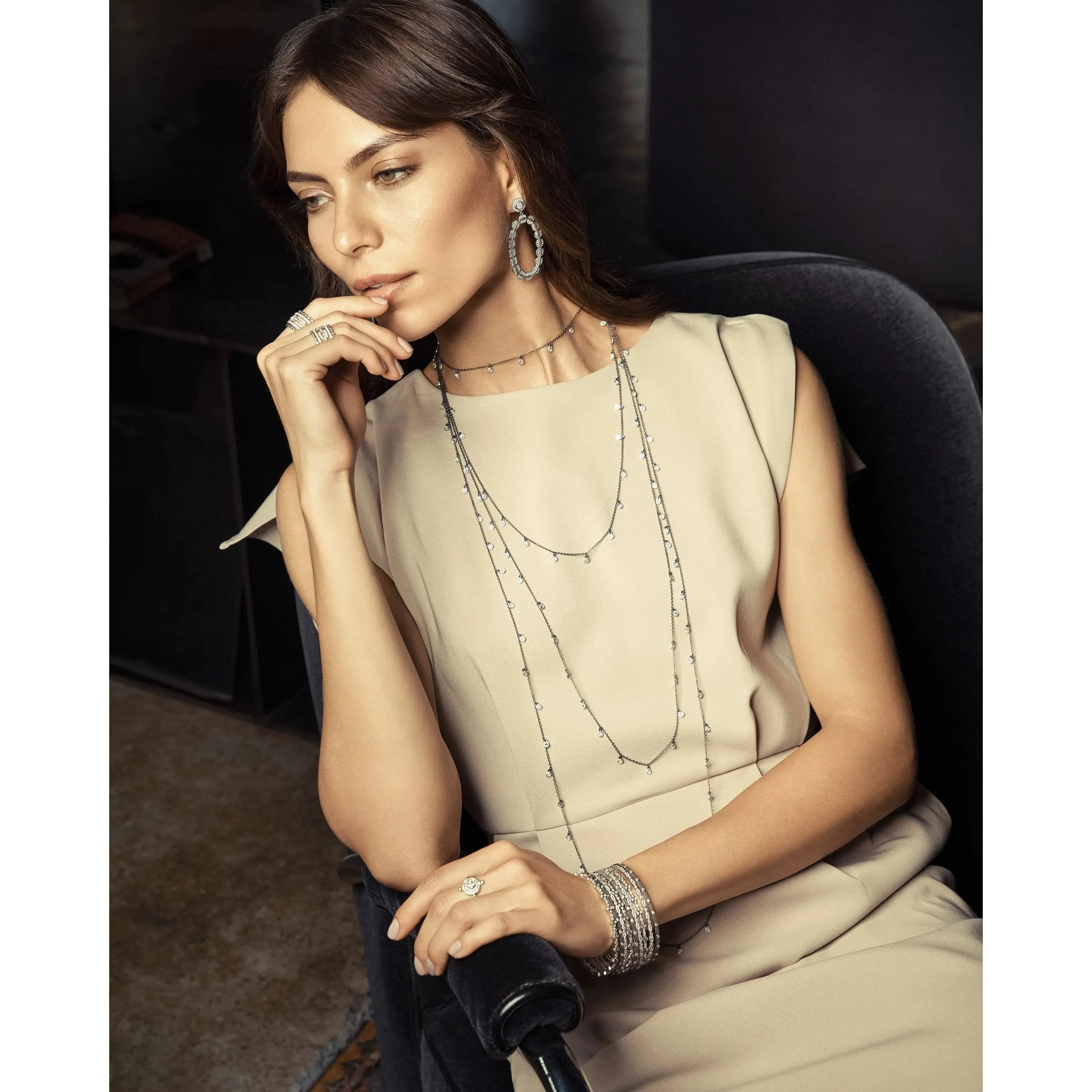 Bezel Droplet Strand Necklace