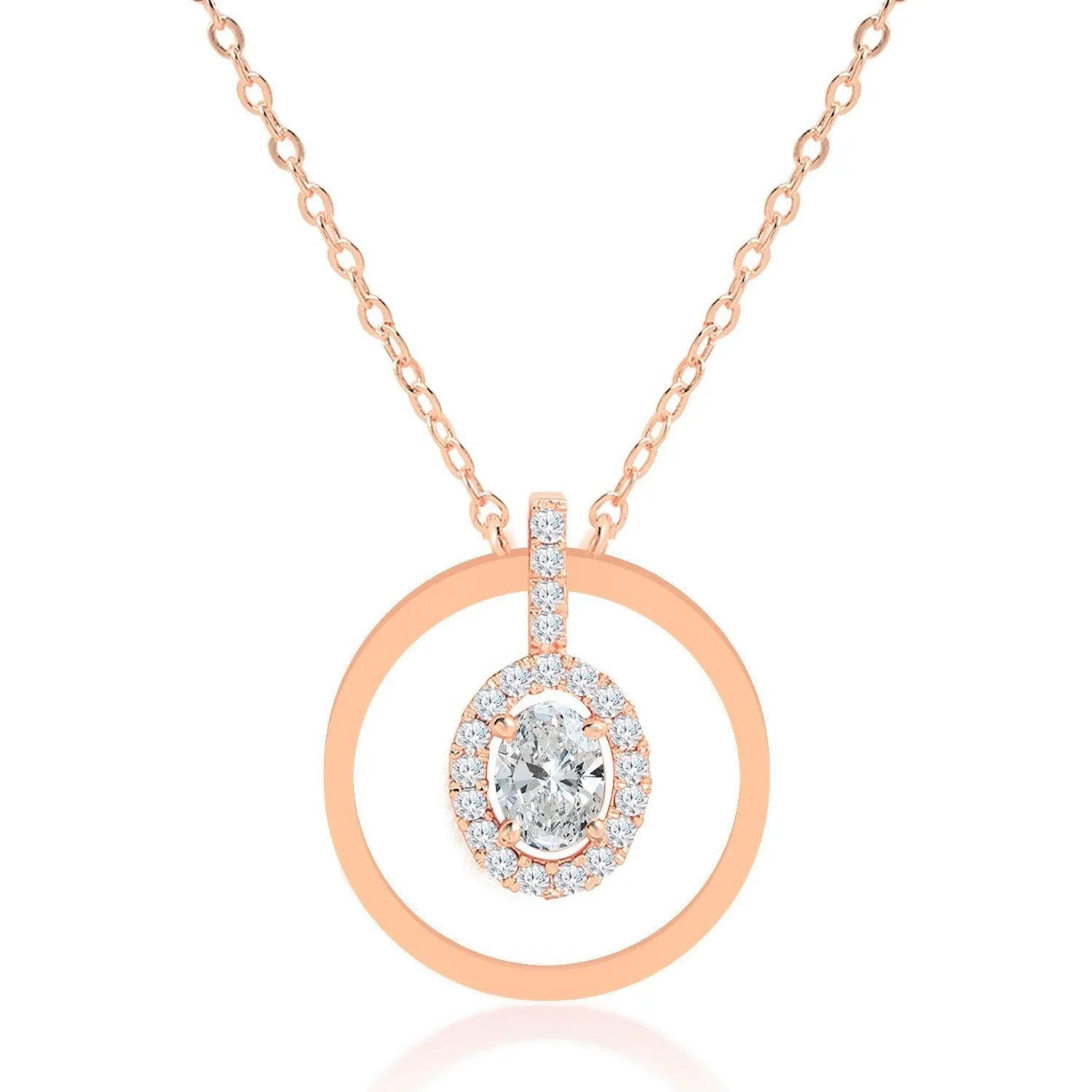 Brass 18k Rose Gold Oval Geometric Pendant For Women