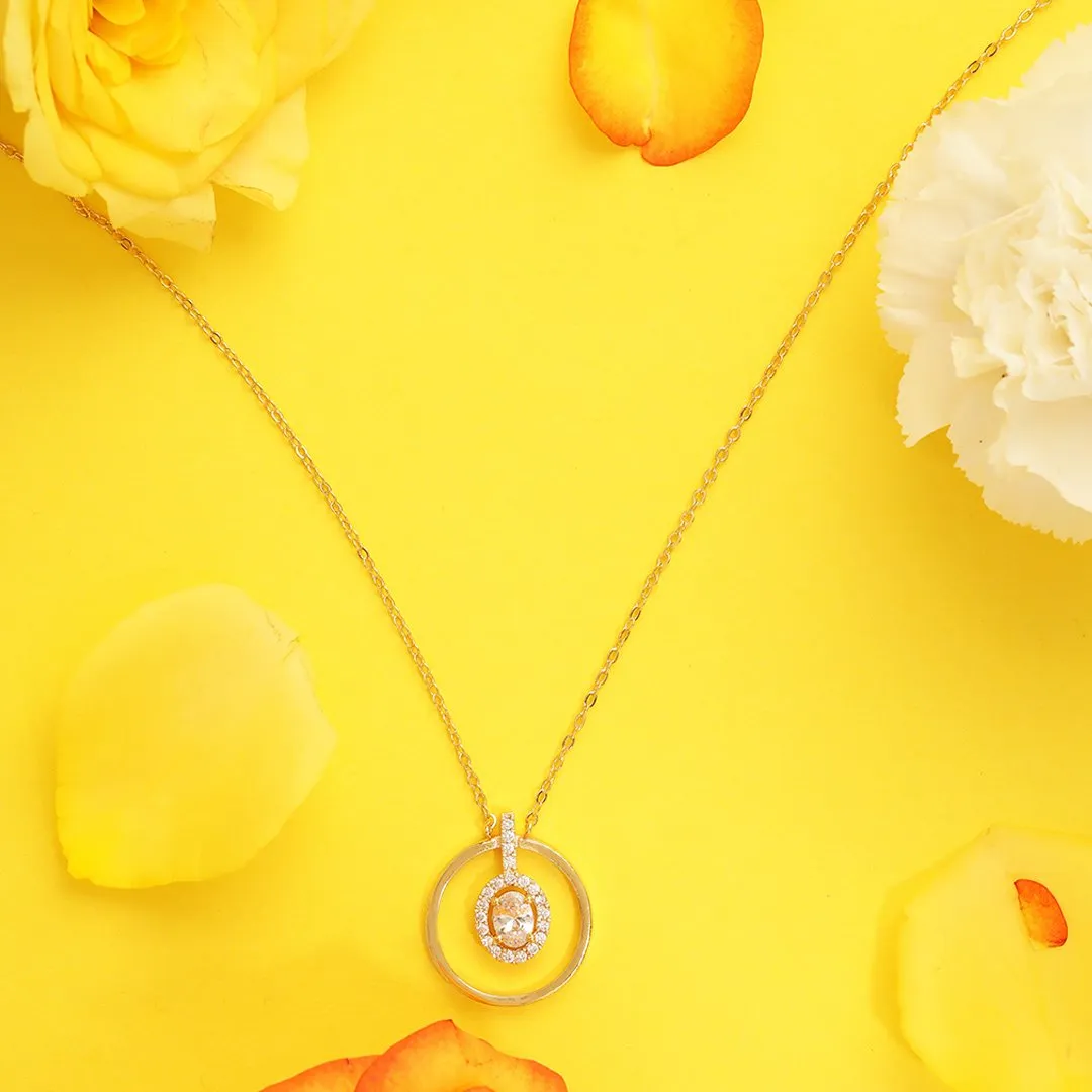 Brass 18k Rose Gold Oval Geometric Pendant For Women