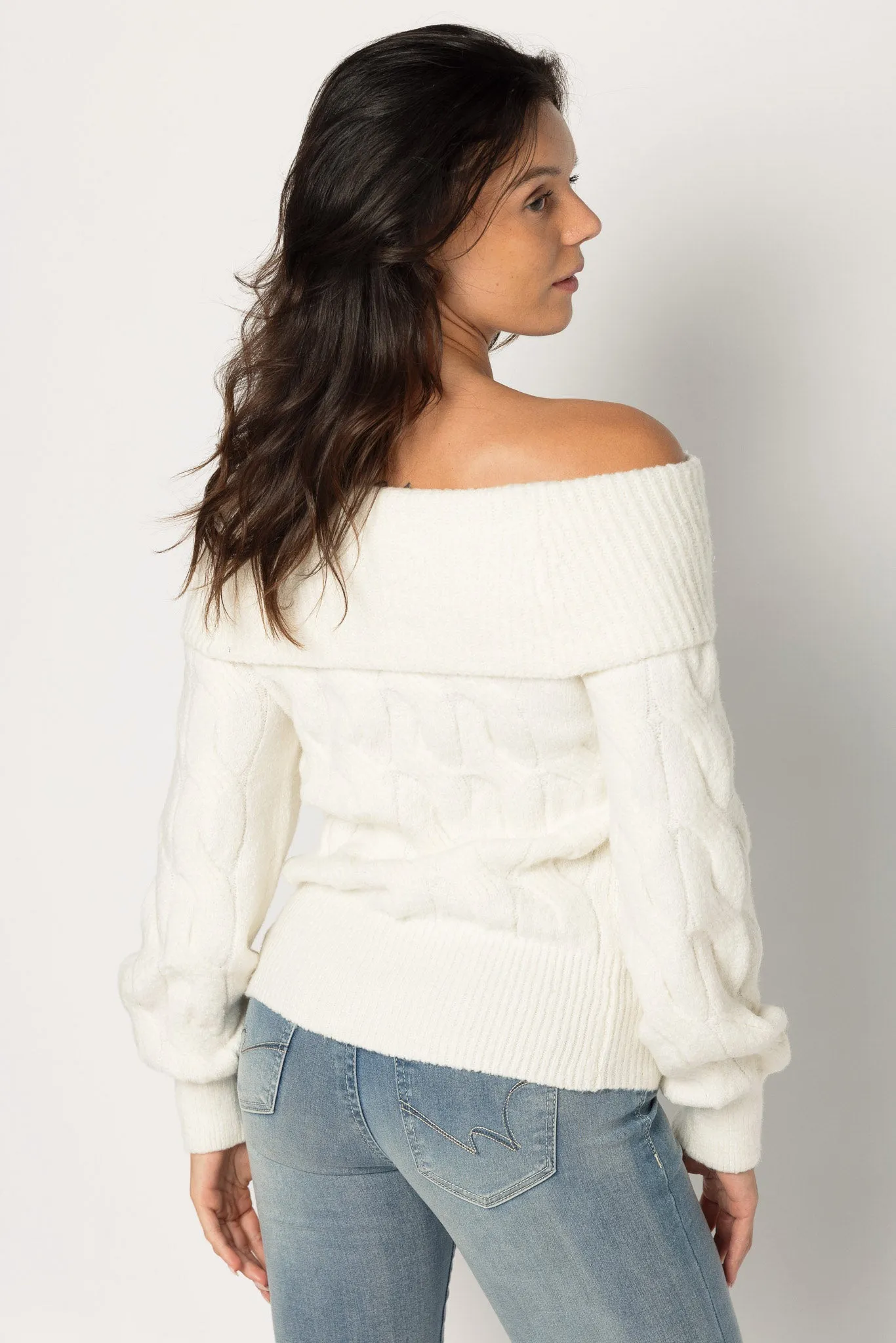 Cable Knit Off-Shoulder Sweater