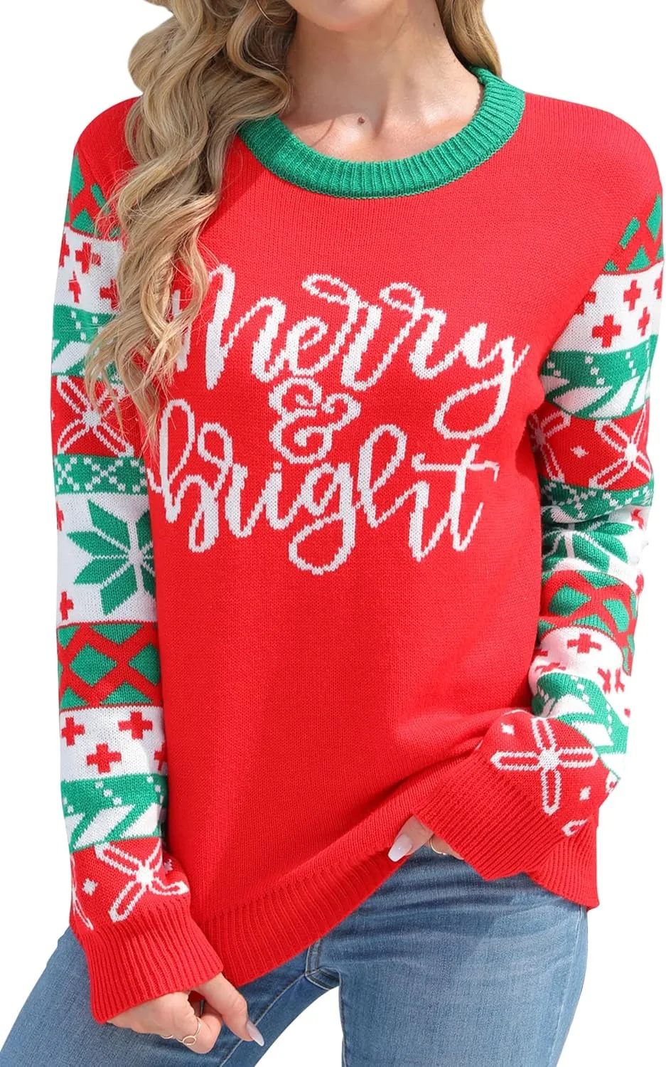 Christmas Sweaters for Women: Merry and Bright Sweatshirt Merry Christmas Long Sleeve Pullover Tops