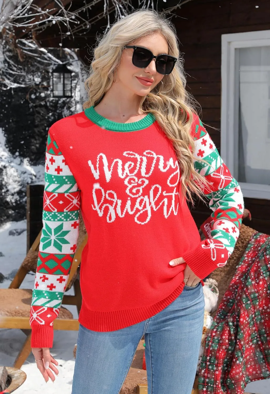 Christmas Sweaters for Women: Merry and Bright Sweatshirt Merry Christmas Long Sleeve Pullover Tops