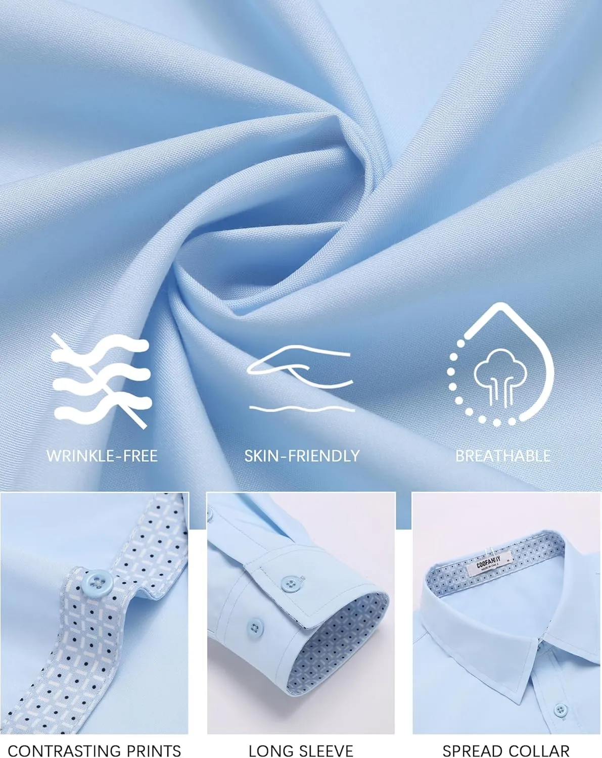 COOFANDY Men's Long Sleeve Button Down Dress Shirts Business Casual Wrinkle Free Untucked Shirts