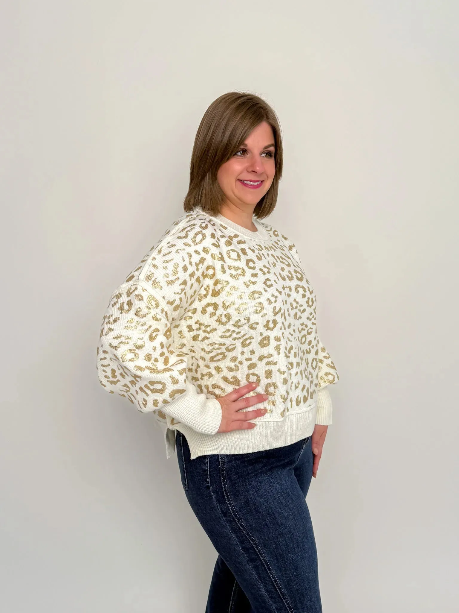 Cream & Gold Cheetah Print Sweater