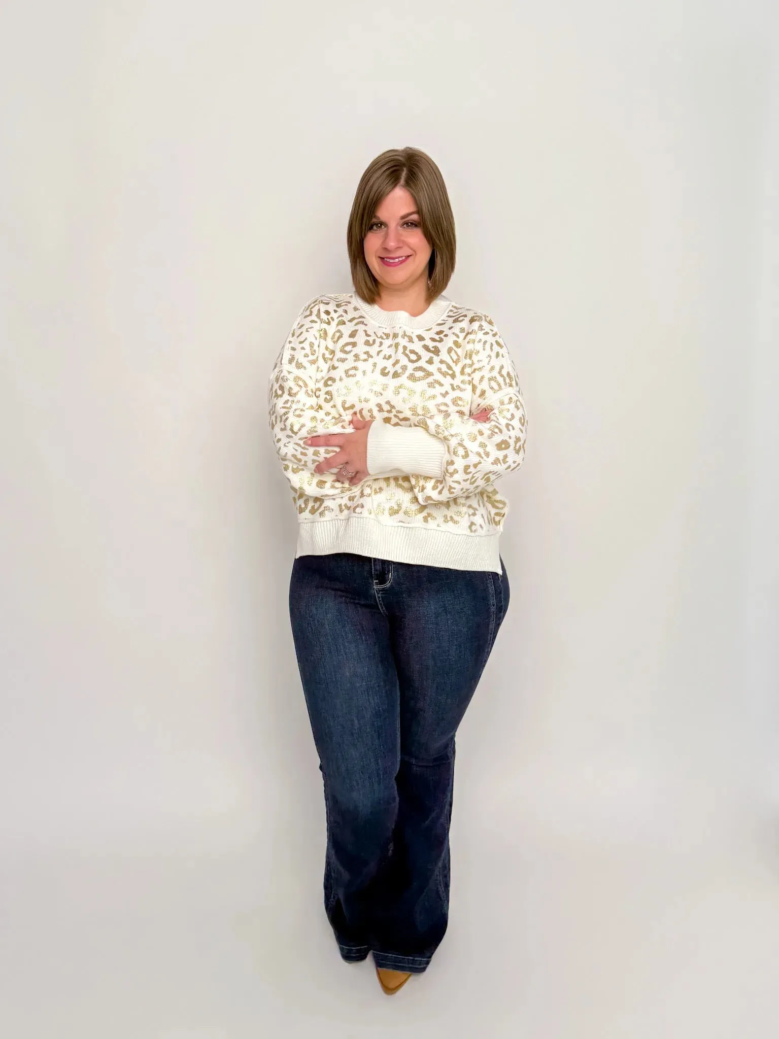 Cream & Gold Cheetah Print Sweater