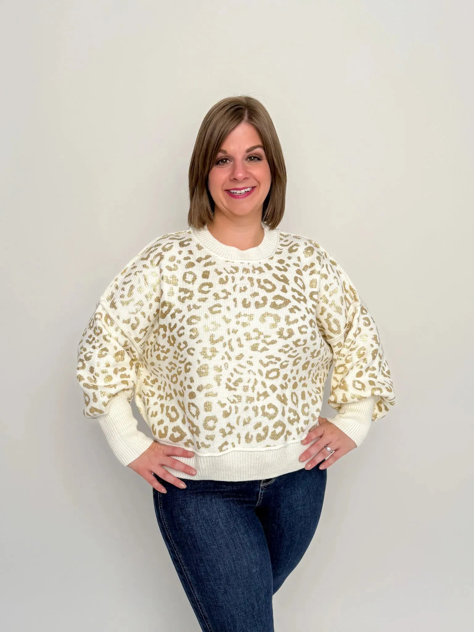 Cream & Gold Cheetah Print Sweater