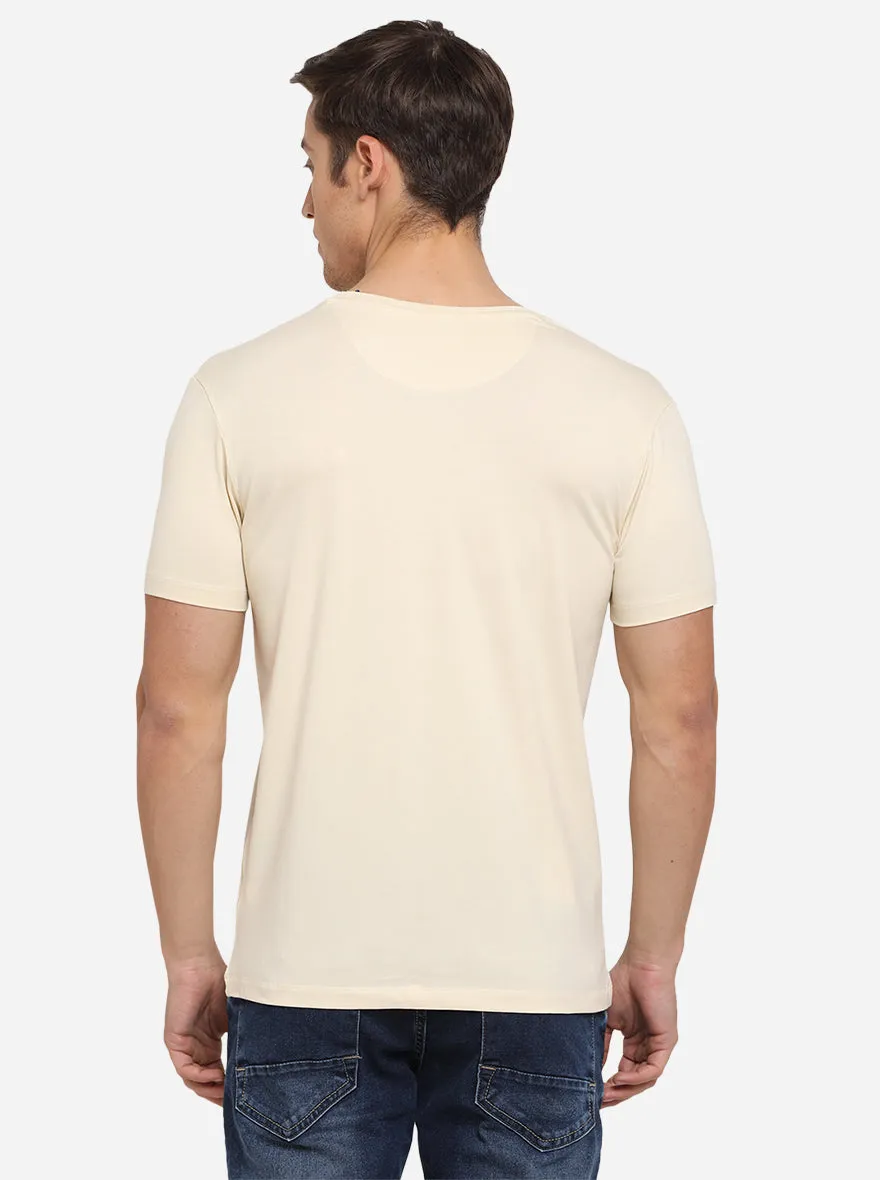 Cream Printed Slim Fit T-Shirt | JadeBlue