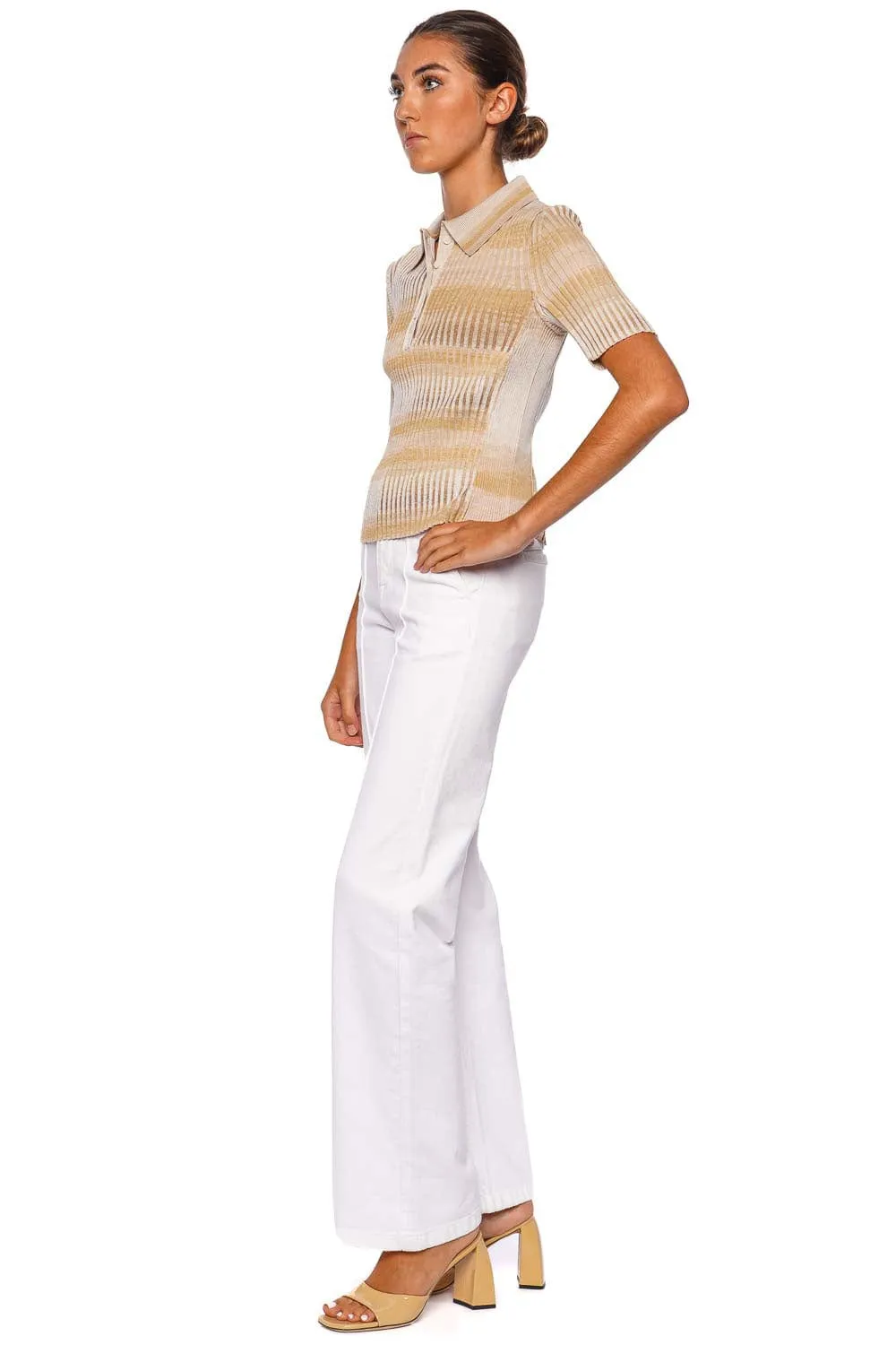 Devina Ribbed Knit Polo Top