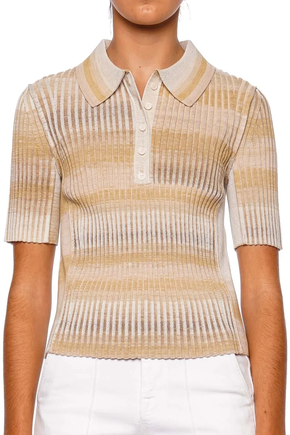 Devina Ribbed Knit Polo Top