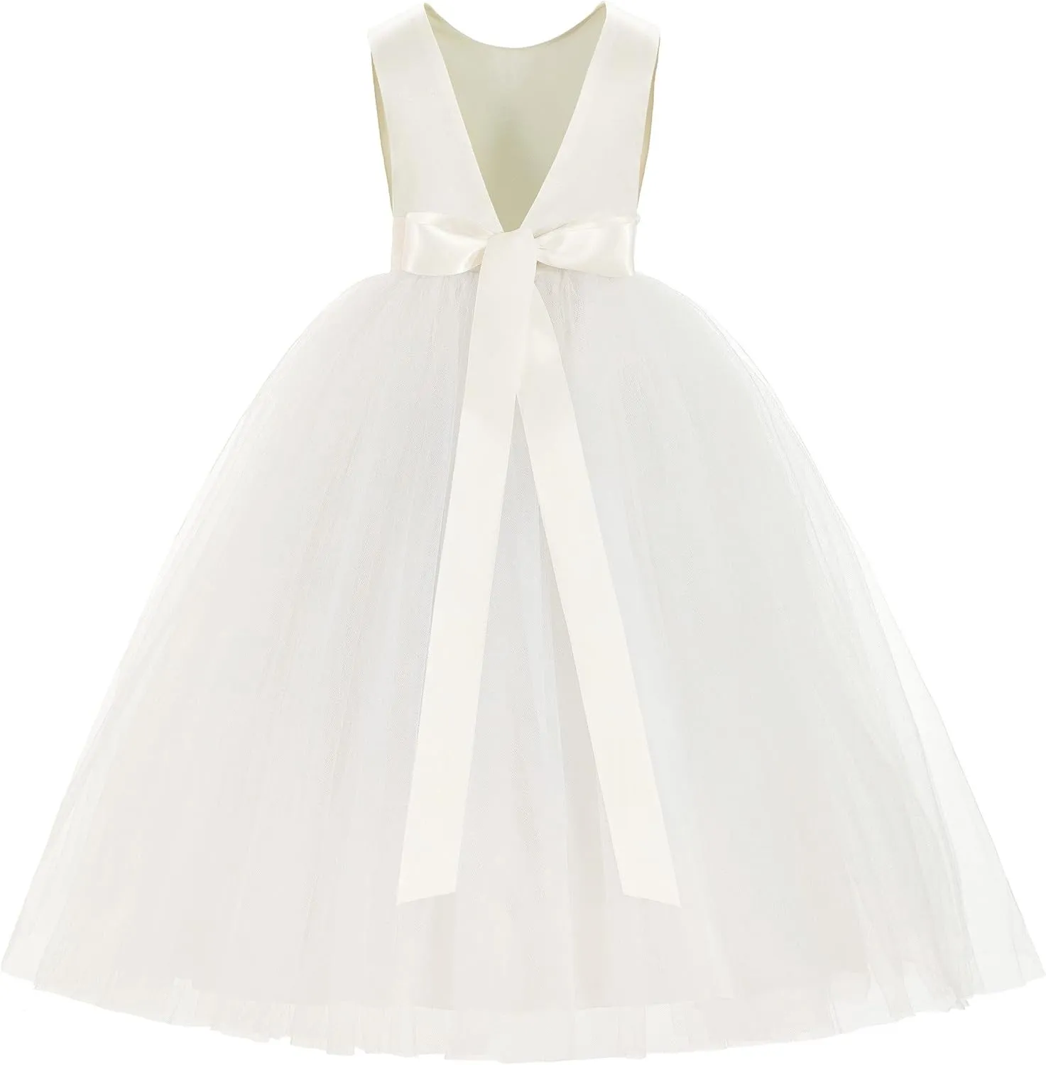 ekidsbridal V-Back Satin Tulle Flower Girl Dresses for Toddlers Holy Baptism Gown 219