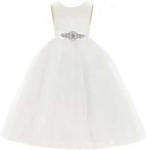 ekidsbridal V-Back Satin Tulle Flower Girl Dresses for Toddlers Holy Baptism Gown 219
