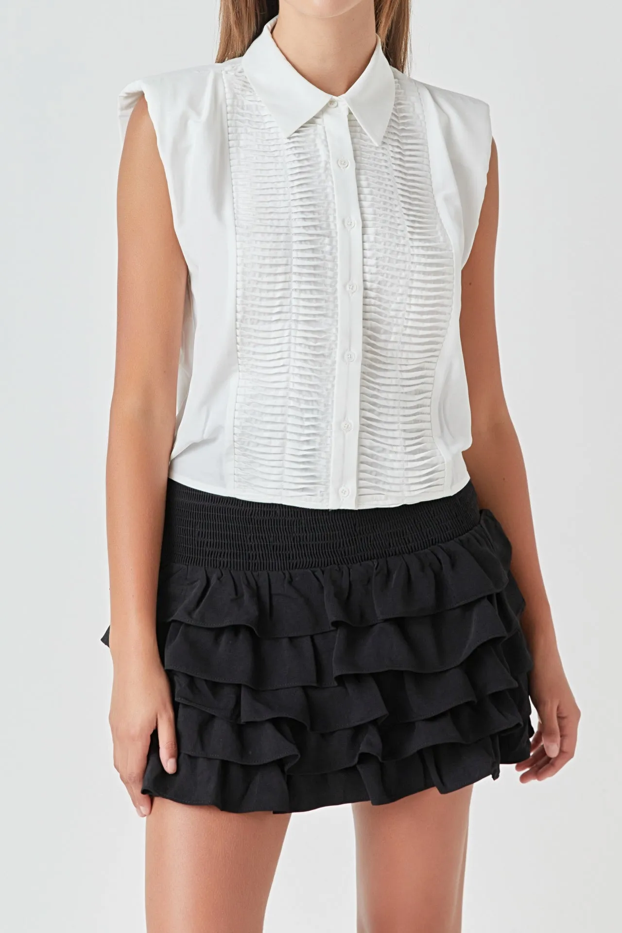 Endless Rose - Pintuck Details Sleeveless Blouse
