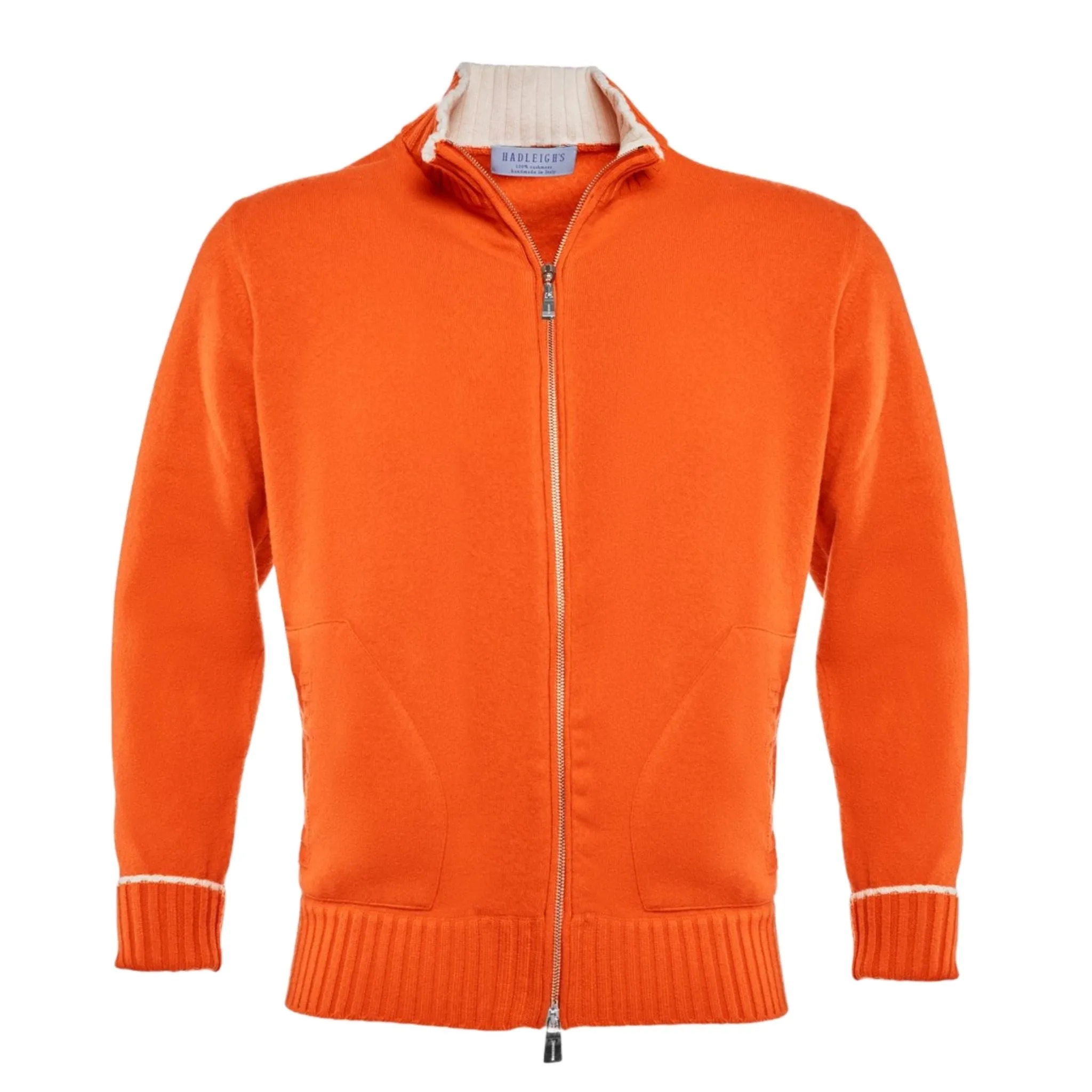 Full Zip Cashmere Cardigan Sweater in Orange