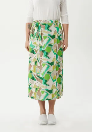 G-Line Guzella Button-Front Belted Midi Skirt with Geometric Shapes Summer Skirt