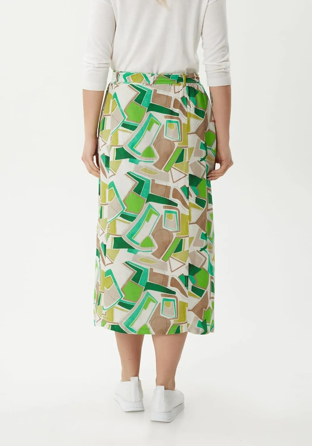 G-Line Guzella Button-Front Belted Midi Skirt with Geometric Shapes Summer Skirt