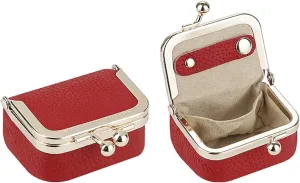 Genuine Leather Mini Jewelry Women's Coin Purse Solid Color Kiss Lock Change Pouch Casual Style Small Storage Bag for Women 1894 (Bright Red)