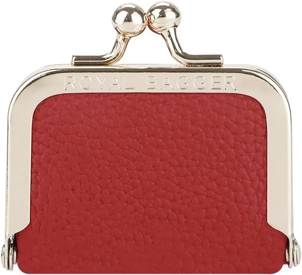 Genuine Leather Mini Jewelry Women's Coin Purse Solid Color Kiss Lock Change Pouch Casual Style Small Storage Bag for Women 1894 (Bright Red)
