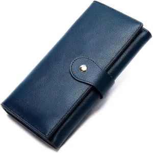 Genuine Leather Wallet, Women's Multi Slot Anti Magnetic Card Bag, Trendy Women's Top Layer Cowhide Handbag(Blue)