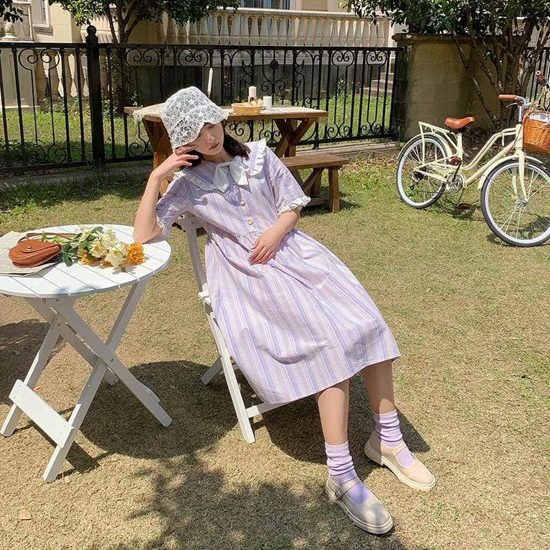 Harajuku Navy Collar Vertical Stripes Dress