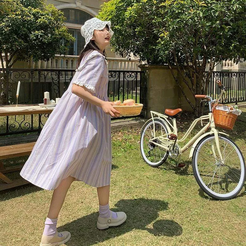 Harajuku Navy Collar Vertical Stripes Dress