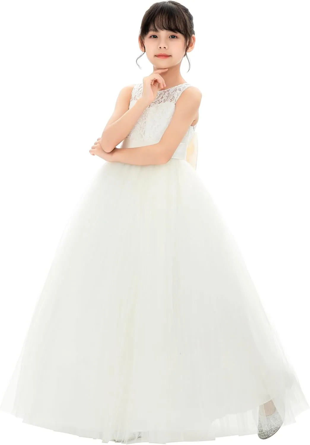 Illusion Lace Flower Girl Dresses for Pageant Occasions Junior Bridesmaid 331