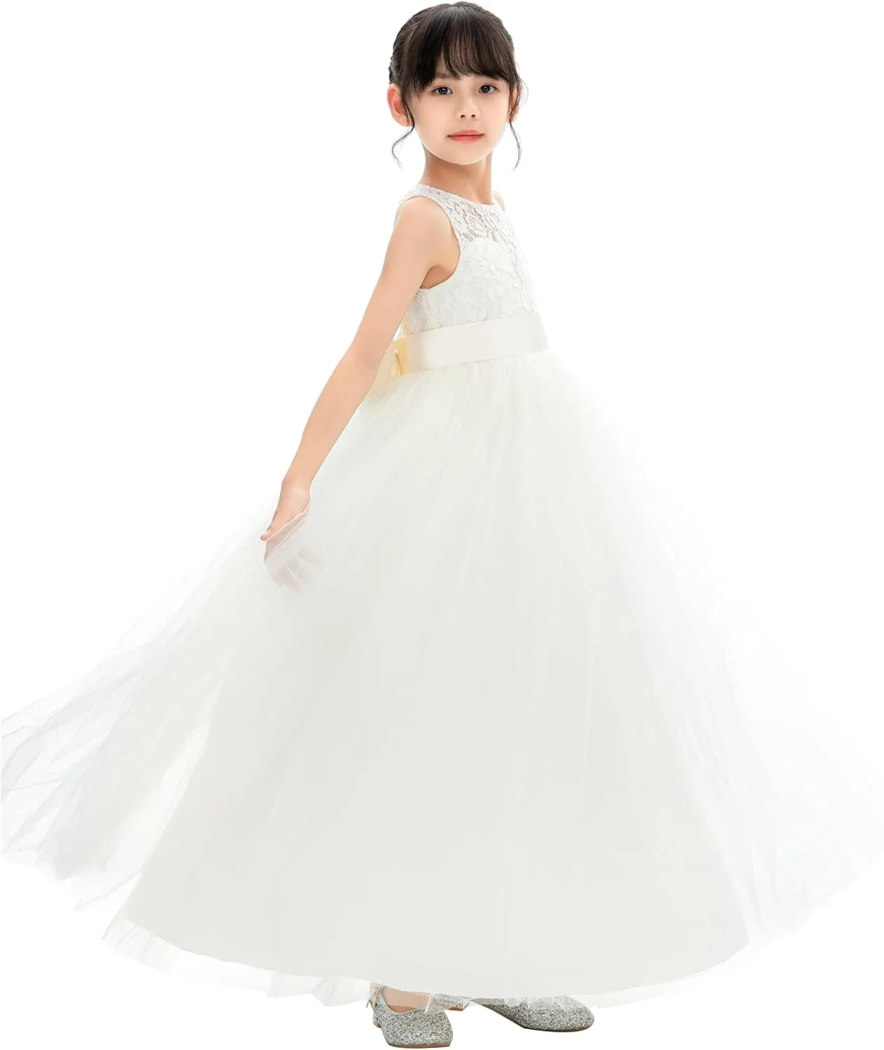 Illusion Lace Flower Girl Dresses for Pageant Occasions Junior Bridesmaid 331