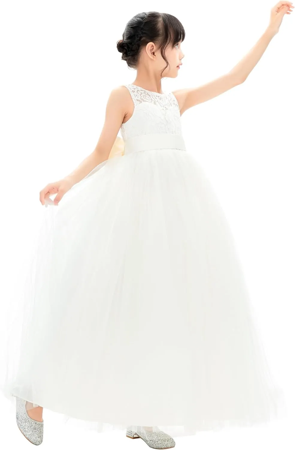 Illusion Lace Flower Girl Dresses for Pageant Occasions Junior Bridesmaid 331