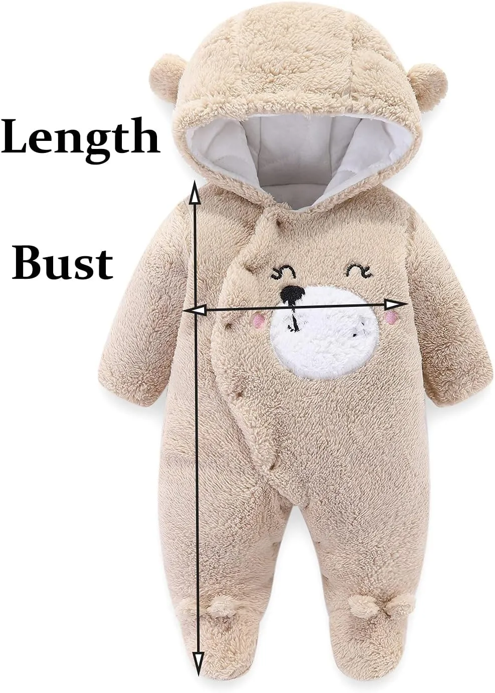 Infant Baby Boys Girls Jumpsuit Hooded Fleece Rompers Cute Bear Pattern Long Sleeve Footie Outwear Winter Outfits
