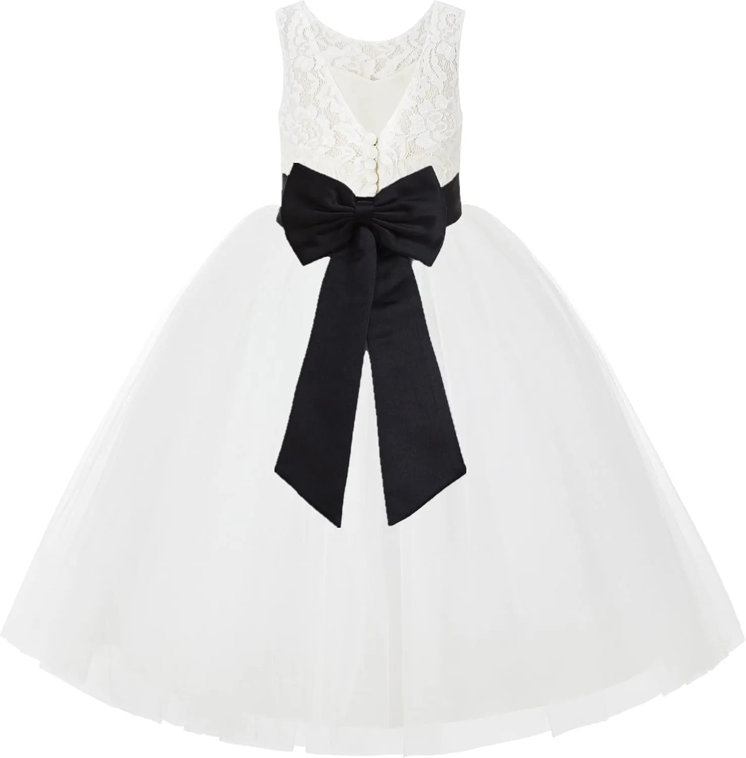 Ivory Lace V-Back Tulle Flower Girl Dress for Church Party Dresses 212noFT