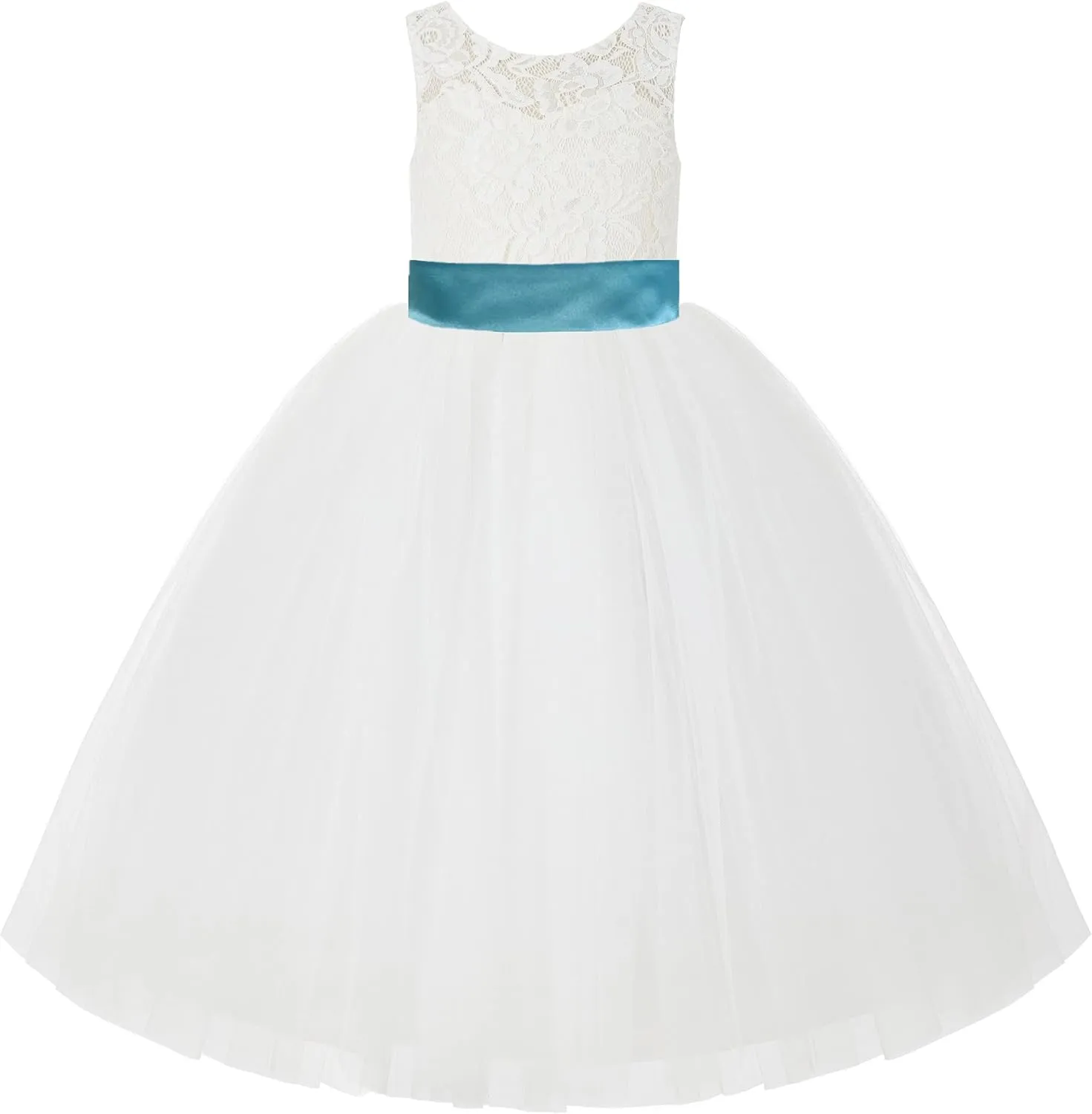 Ivory Lace V-Back Tulle Flower Girl Dress for Church Party Dresses 212noFT