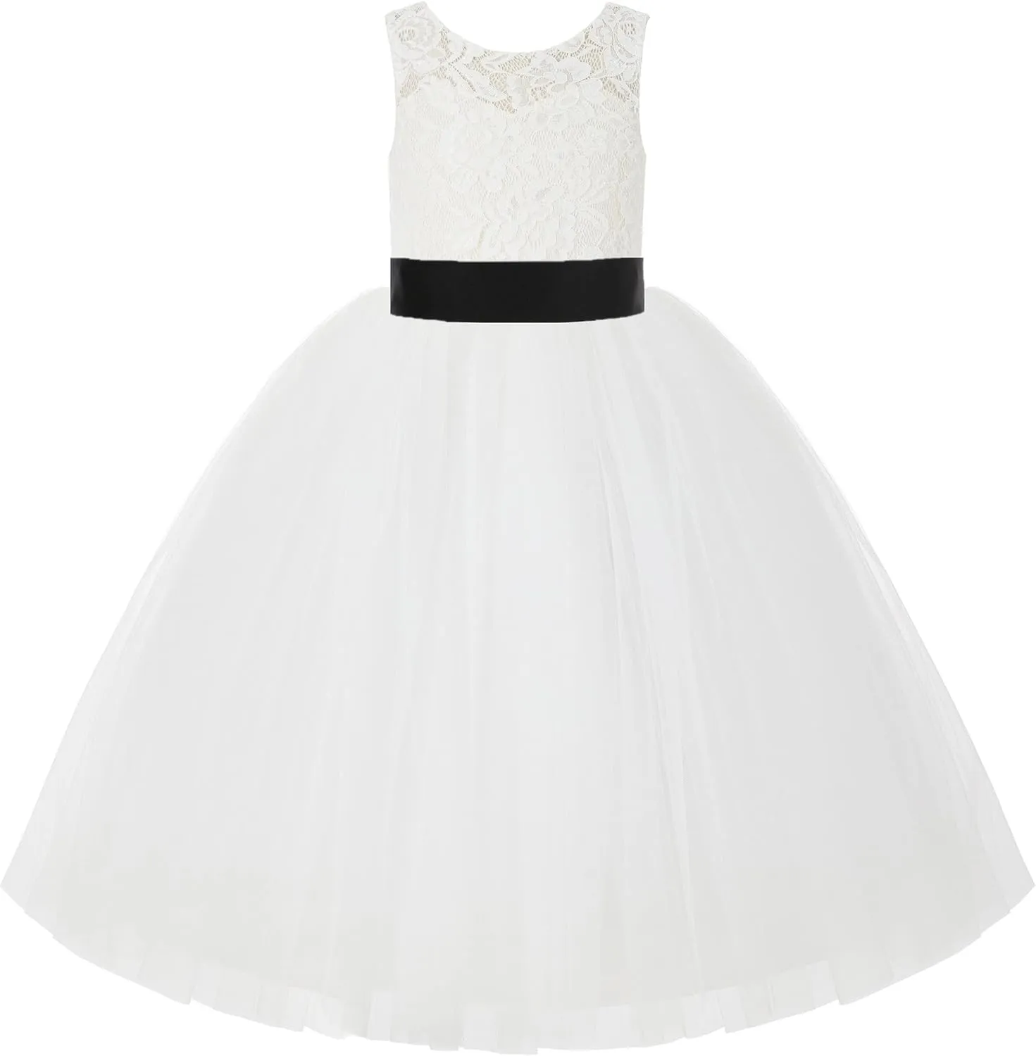 Ivory Lace V-Back Tulle Flower Girl Dress for Church Party Dresses 212noFT