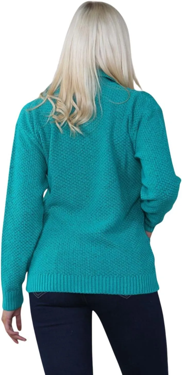 Ladies Long Sleeve Zipper Collared Knitted Cable Womens Jumper Knitted Sweater Pull Over Jumper Top Knit Warm