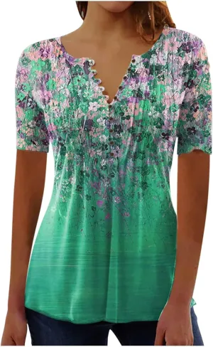 Linen Shirts for Women,Tshirts Short Rolled Sleeve Pleated Button Down V Neck Casual Dressy Summer Top Work Blouses
