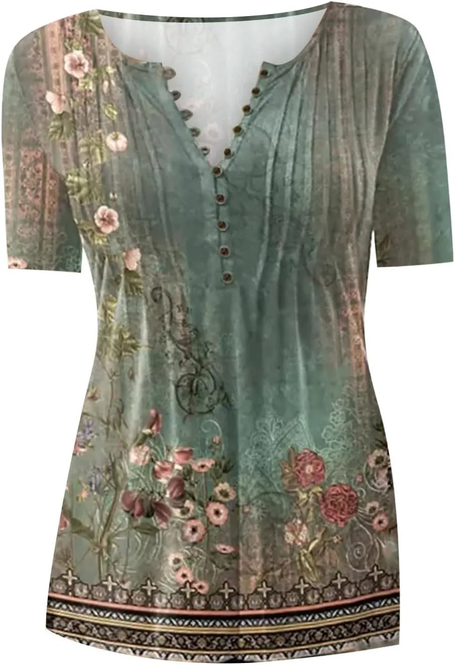 Linen Shirts for Women,Tshirts Short Rolled Sleeve Pleated Button Down V Neck Casual Dressy Summer Top Work Blouses