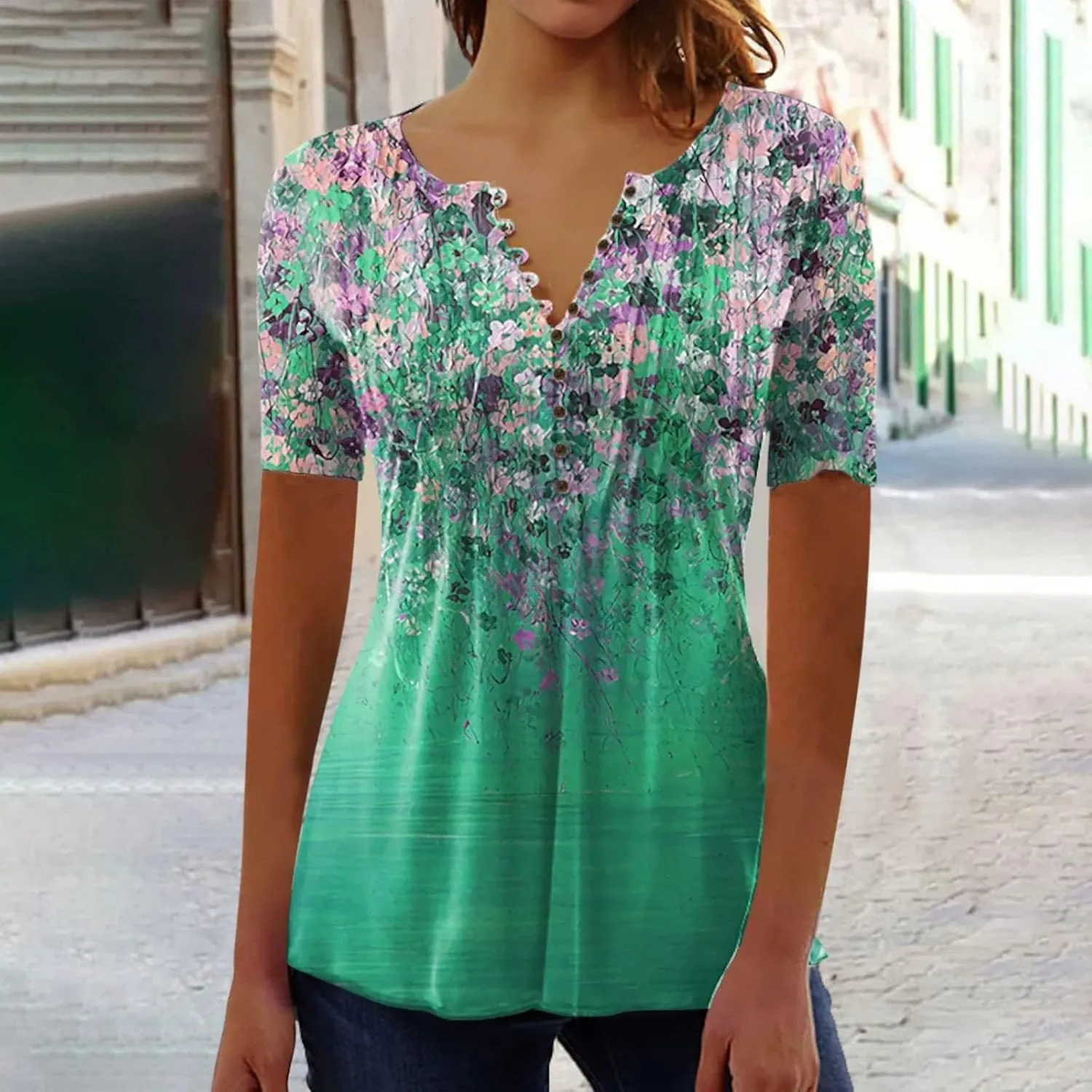 Linen Shirts for Women,Tshirts Short Rolled Sleeve Pleated Button Down V Neck Casual Dressy Summer Top Work Blouses