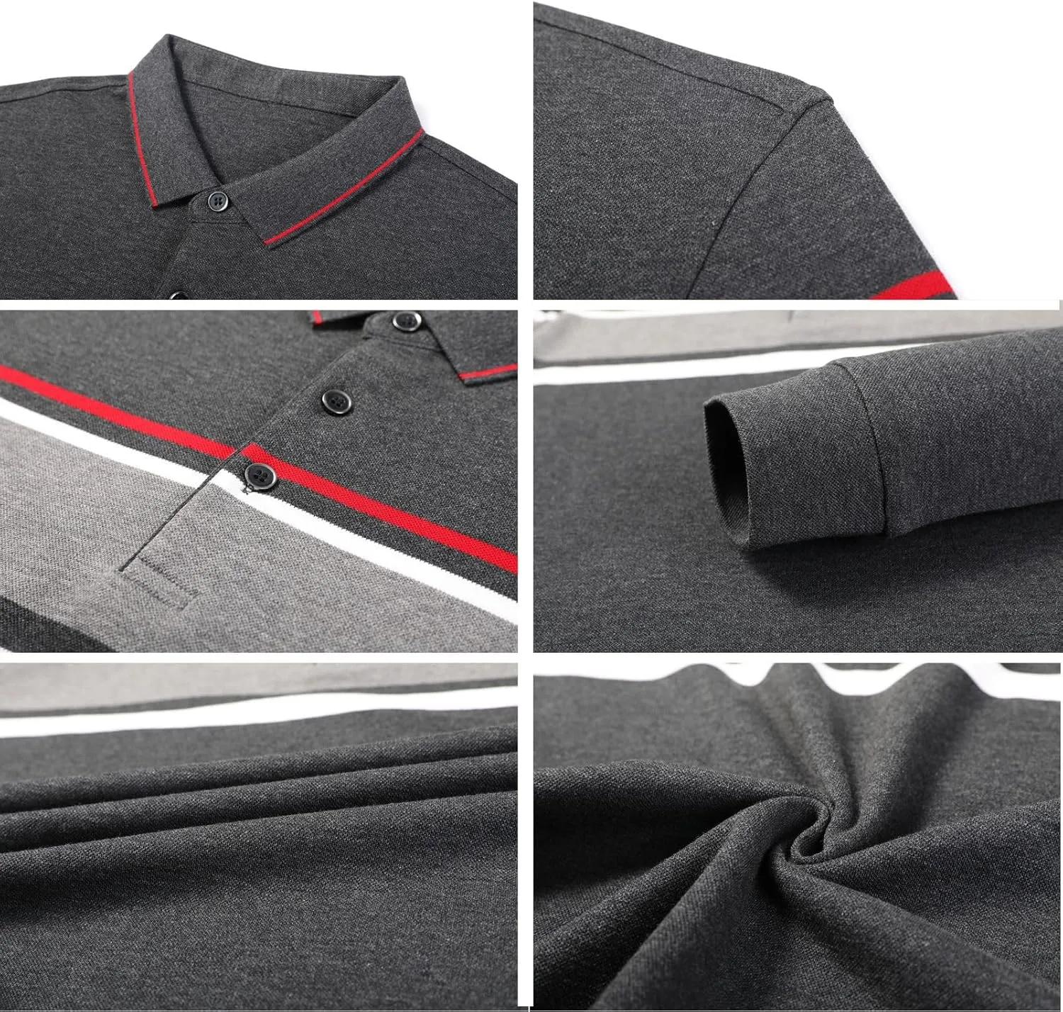 Men's Long Sleeve Polo Shirts for Golf - 100% Cotton, Moisture-Wicking & Stretch, Classic 3-Button Collar Design