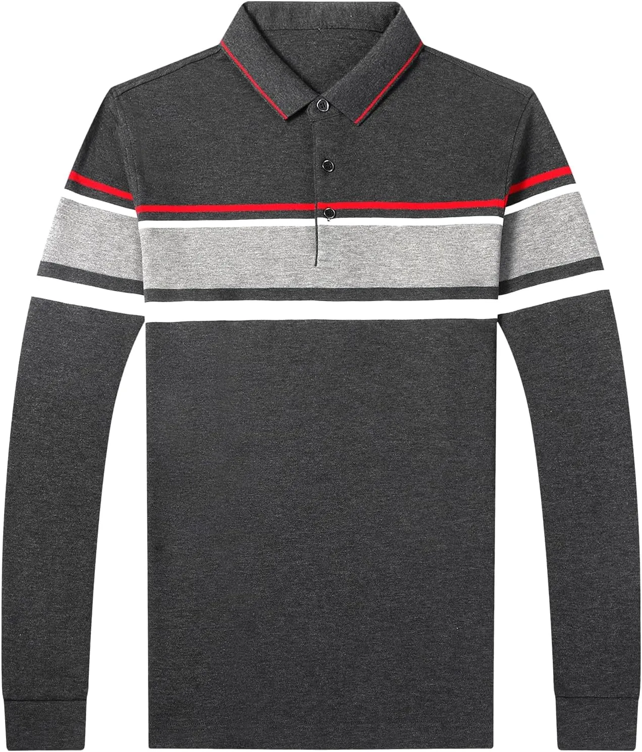 Men's Long Sleeve Polo Shirts for Golf - 100% Cotton, Moisture-Wicking & Stretch, Classic 3-Button Collar Design