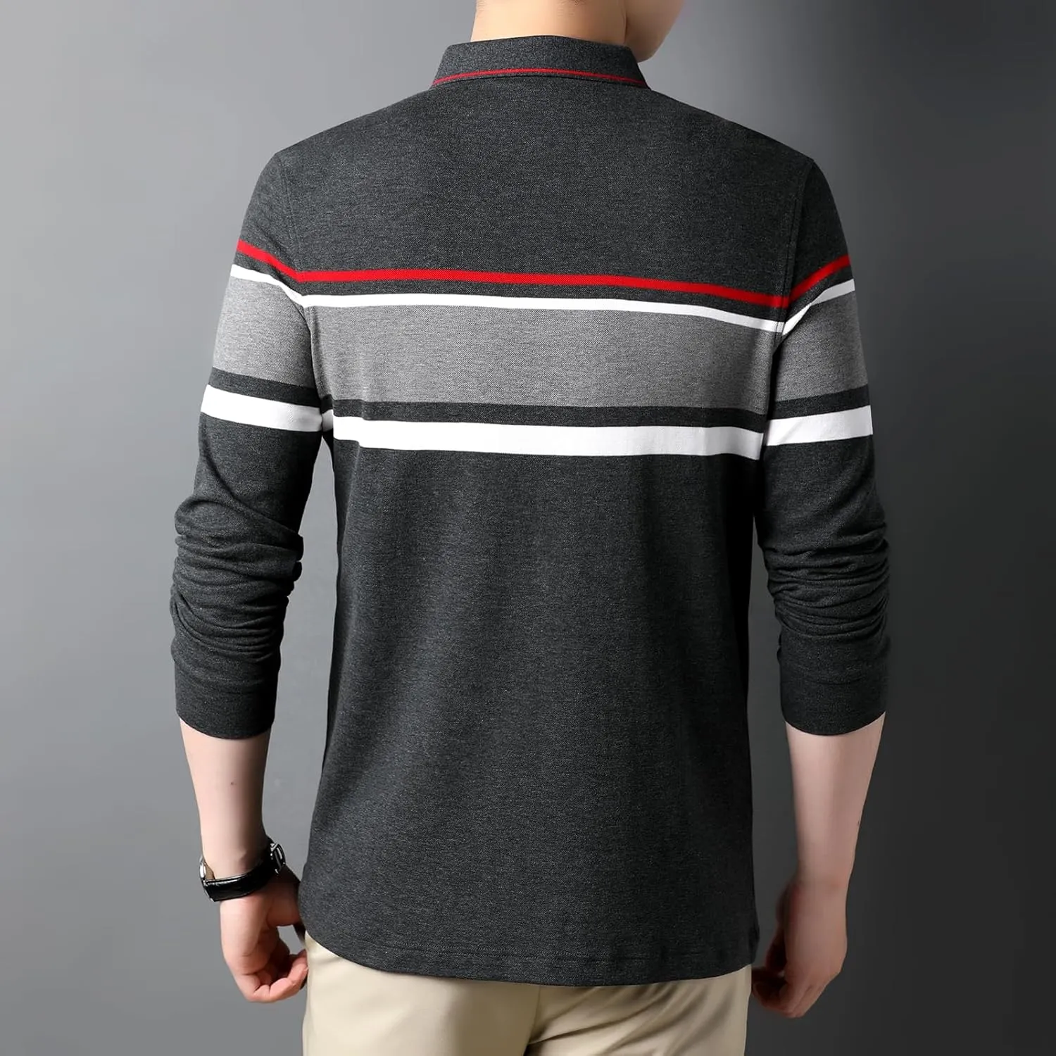 Men's Long Sleeve Polo Shirts for Golf - 100% Cotton, Moisture-Wicking & Stretch, Classic 3-Button Collar Design
