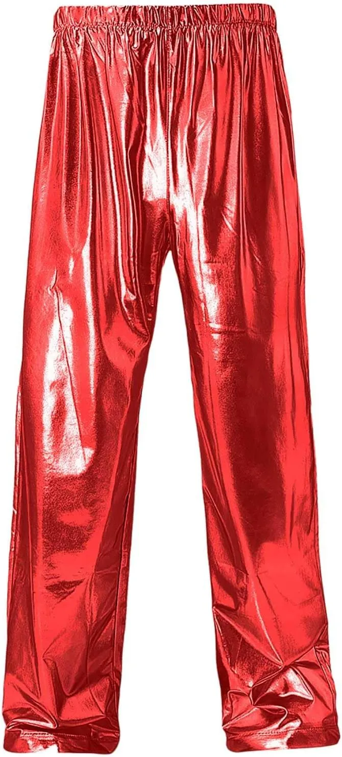 Men's Pants with A Wet Metallic Look Bright Wet Holographic Look Casual Loose Comfy Soft Wide Leg Pants
