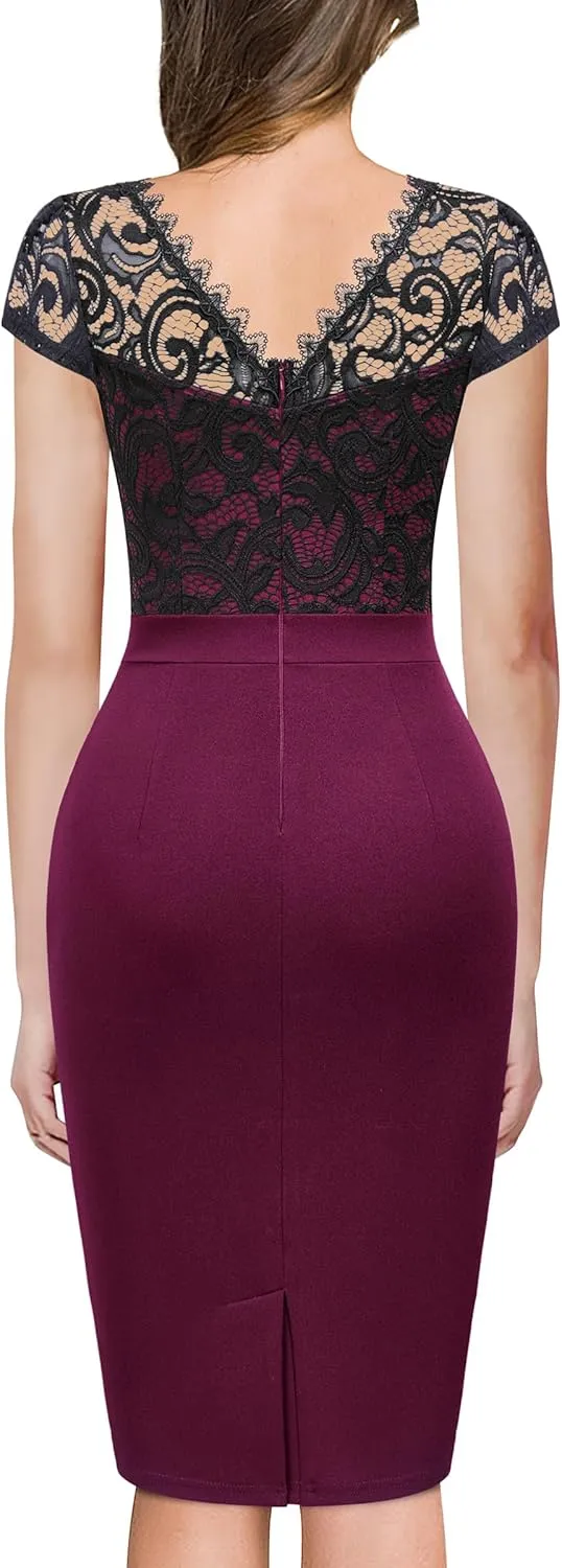 Miusol Women's Vintage Floral Lace Cap Sleeve Ruffle Style Cocktail Party Dress