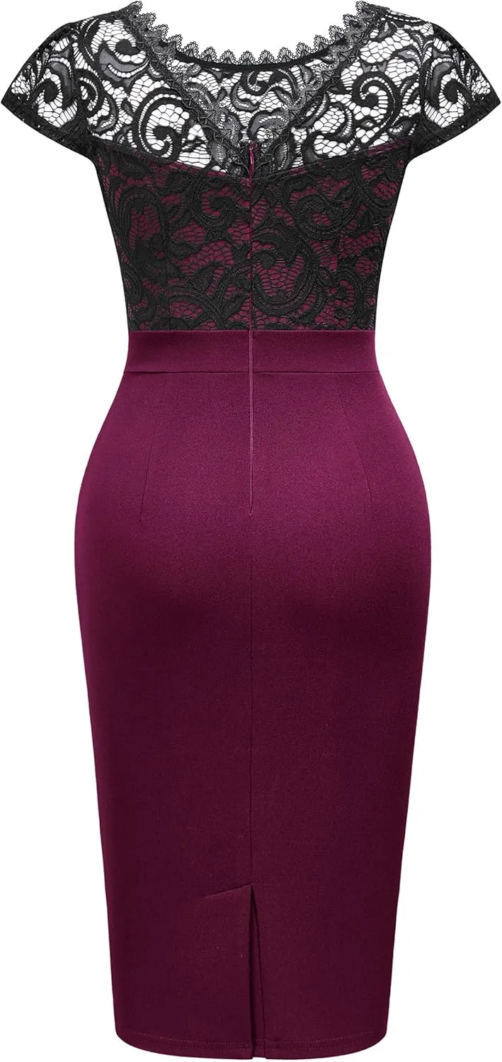 Miusol Women's Vintage Floral Lace Cap Sleeve Ruffle Style Cocktail Party Dress