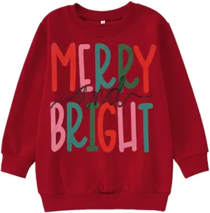 MODNTOGA Kids Boy Girl Merry and Bright Crewneck Sweatshirt Merry Christmas Sweatshirt Retro Xmas Long Sleeve Pullover Tops