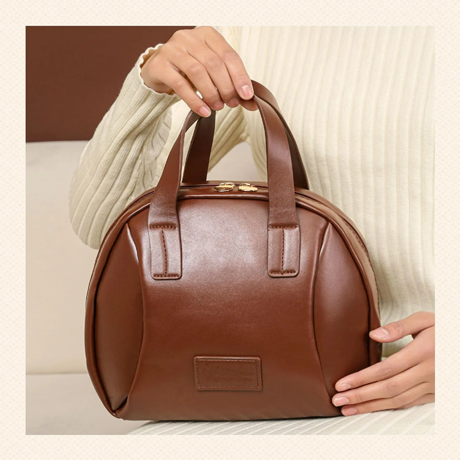 Multi-Layered Shell-Shaped Cosmetic Bag, Cosmetic Bag With Compartments, Shell Shaped Cosmetic Bag, Portable Large Capacity Pu Shell Waterproof Handbag Style Cosmetic Bag (Brown, （8.66*9.06*4.72）inch)