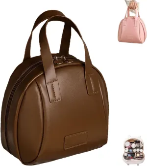 Multi-layered Shell-Shaped Cosmetic Bag,Large Capacity Cosmetic Bags, Make up travel bag organizer,Makeup with Compartments,Waterproof Portable Pouch (Brown)